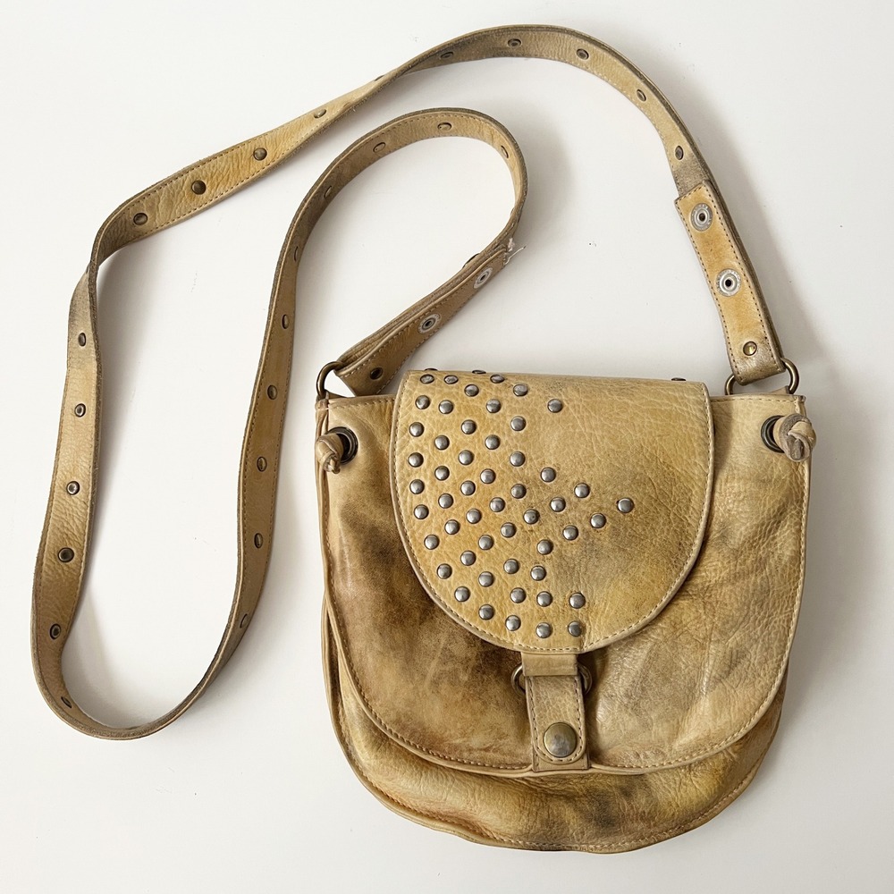 Bed Stu Crossbody Bag Tan Brown Leather Studded Boho Distressed Purse